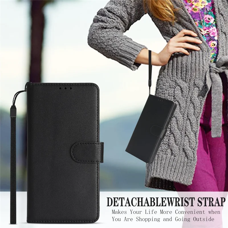 For Samsung Galaxy A55 5G Case RFID Blocking Flip Leather Phone Cover with Wrist Strap - Black