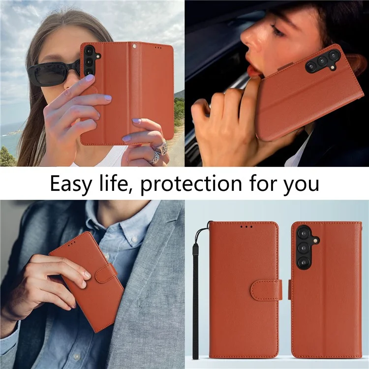 Étui pour Samsung Galaxy A25 5G (Global) (161,0 mm) avec Blocage RFID, Housse en Cuir à Rabat pour Téléphone avec Dragonne - Orange