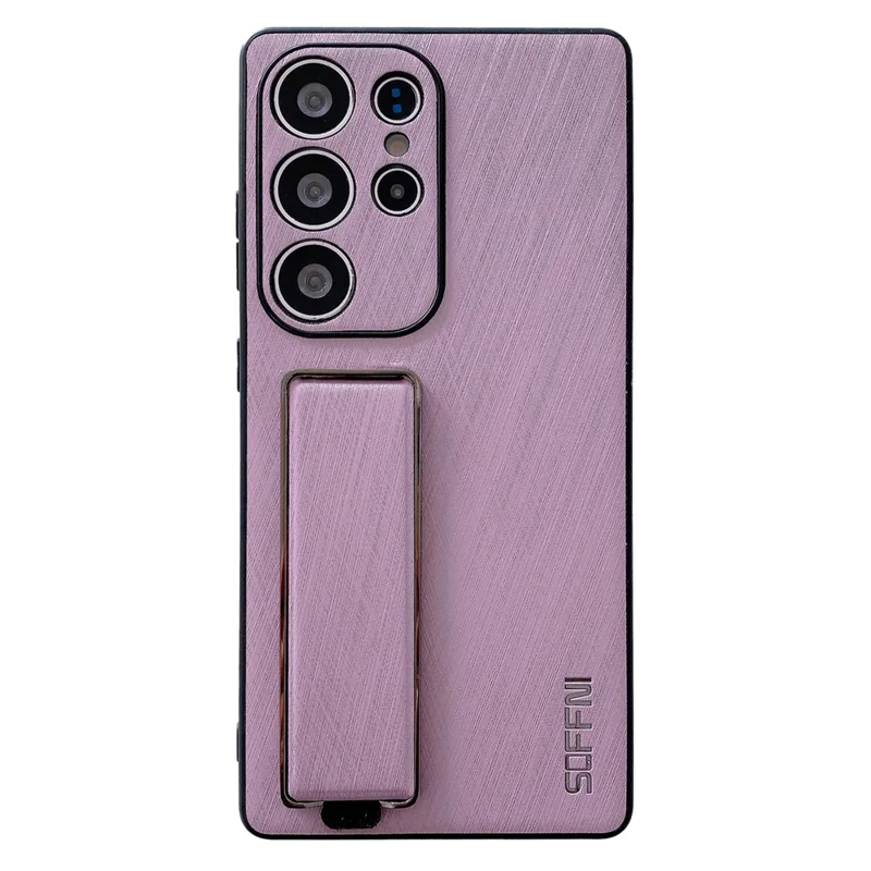 SOFFNI For Samsung Galaxy S24 Ultra Case Wrist Strap Kickstand Brushed Leather Back Cover - Purple