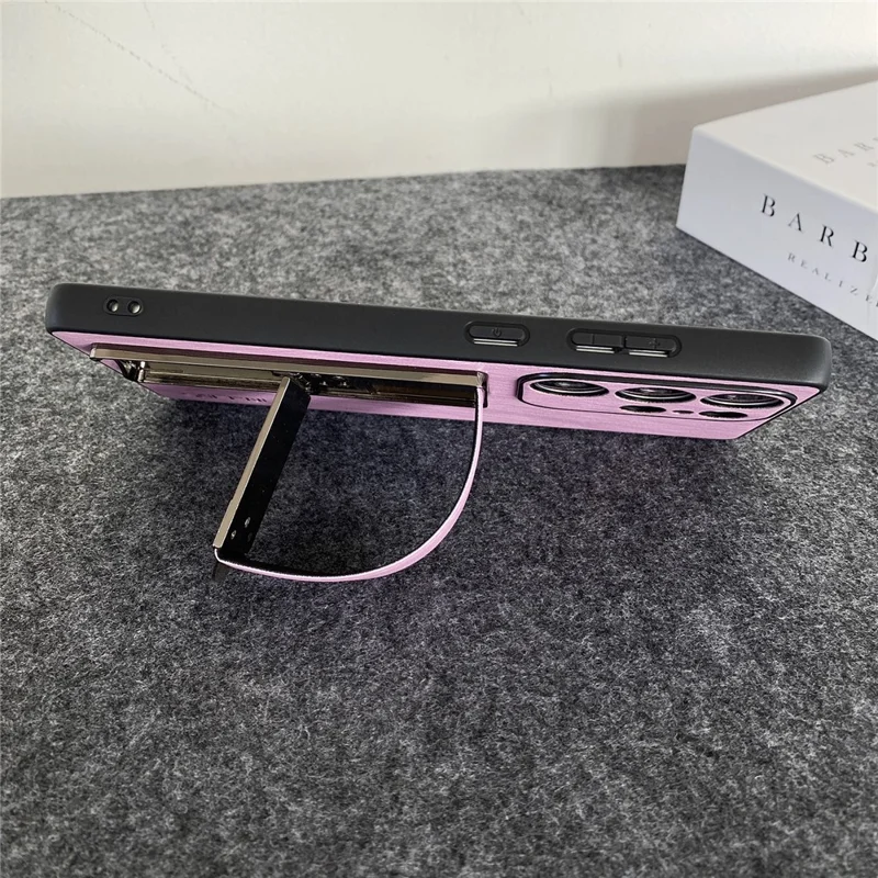 SOFFNI For Samsung Galaxy S24 Ultra Case Wrist Strap Kickstand Brushed Leather Back Cover - Purple