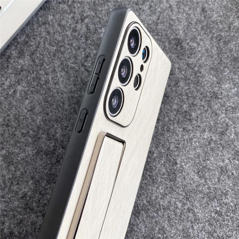 SOFFNI For Samsung Galaxy S24 Ultra Case Wrist Strap Kickstand Brushed Leather Back Cover - Purple