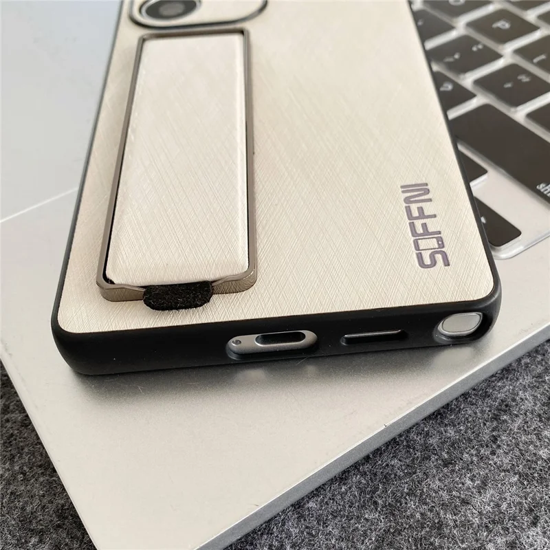 SOFFNI For Samsung Galaxy S24 Ultra Case Wrist Strap Kickstand Brushed Leather Back Cover - Purple