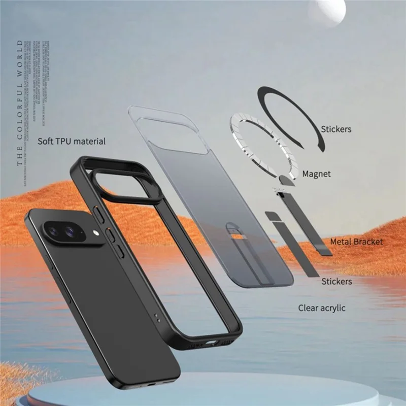 Phone Case For Google Pixel 10 / 10 Pro / 9 / 9 Pro Compatible with MagSafe Kickstand TPU + Acrylic Cover - Black