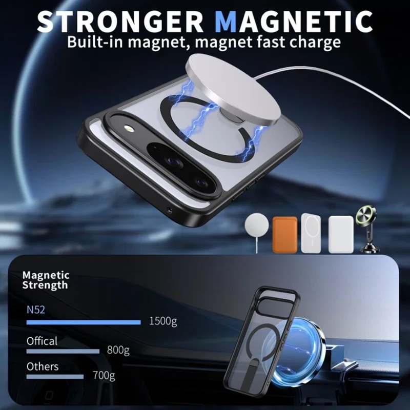 Phone Case For Google Pixel 10 / 10 Pro / 9 / 9 Pro Magnetic Case Kickstand TPU + Acrylic Cover - Titanium Grey