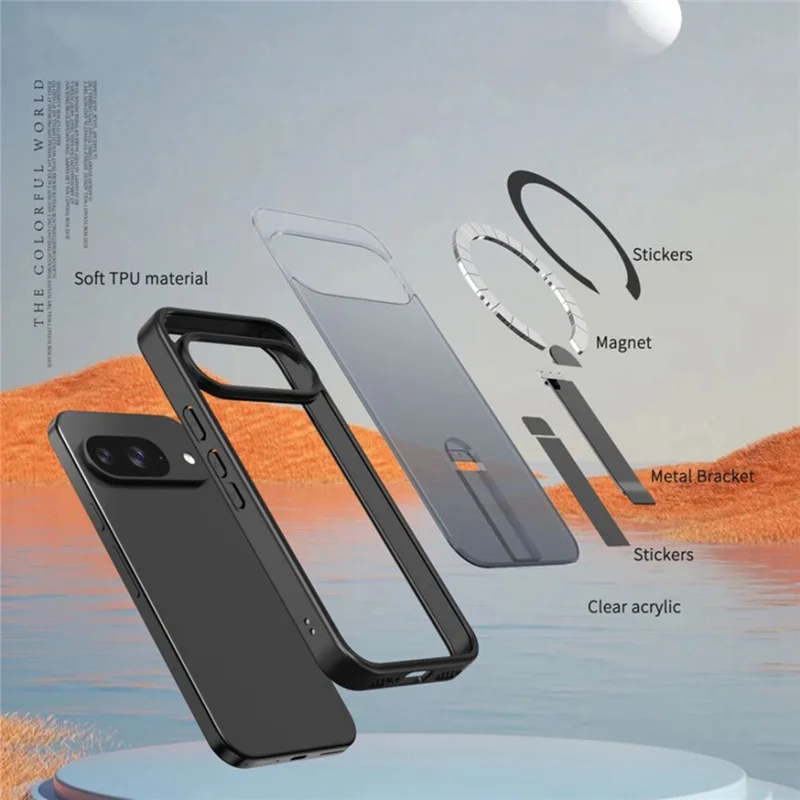 Phone Case For Google Pixel 10 / 10 Pro / 9 / 9 Pro Magnetic Case Kickstand TPU + Acrylic Cover - Titanium Grey