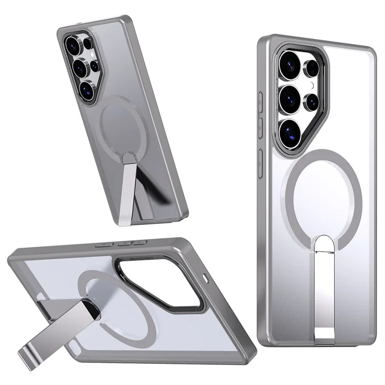 Чехол для Samsung Galaxy S24 Ultra, совместимый с MagSafe, с подставкой, TPU + акриловая накладка - Титановый серый