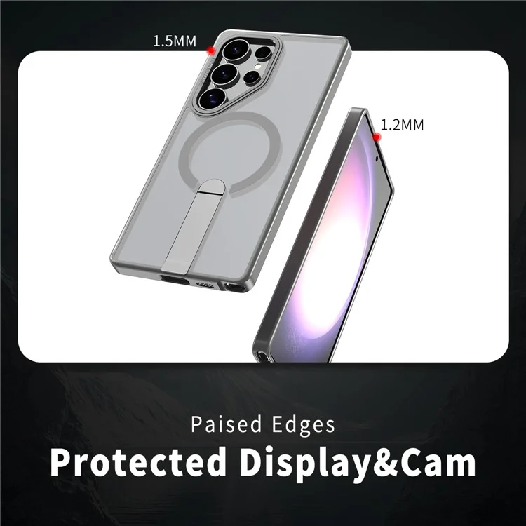 Чехол для Samsung Galaxy S24 Ultra, совместимый с MagSafe, с подставкой, TPU + акриловая накладка - Титановый серый