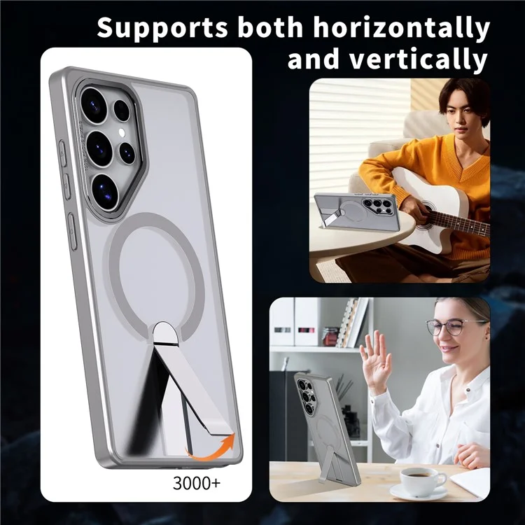 Чехол для Samsung Galaxy S24 Ultra, совместимый с MagSafe, с подставкой, TPU + акриловая накладка - Титановый серый