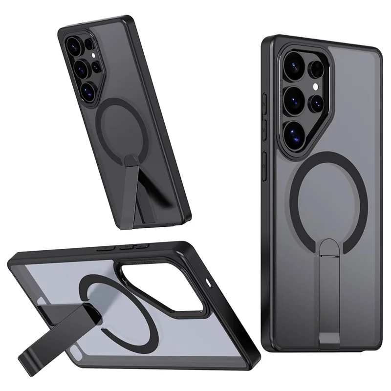 For Samsung Galaxy S24 Ultra Magnetic Case Kickstand TPU + Acrylic Phone Cover - Black