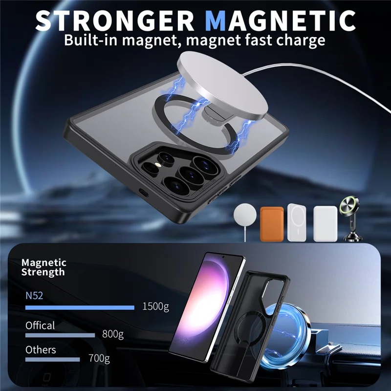 For Samsung Galaxy S24 Ultra Magnetic Case Kickstand TPU + Acrylic Phone Cover - Black