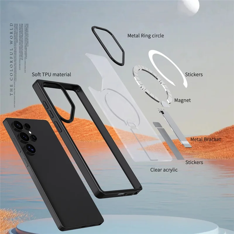 For Samsung Galaxy S24 Ultra Magnetic Case Kickstand TPU + Acrylic Phone Cover - Black