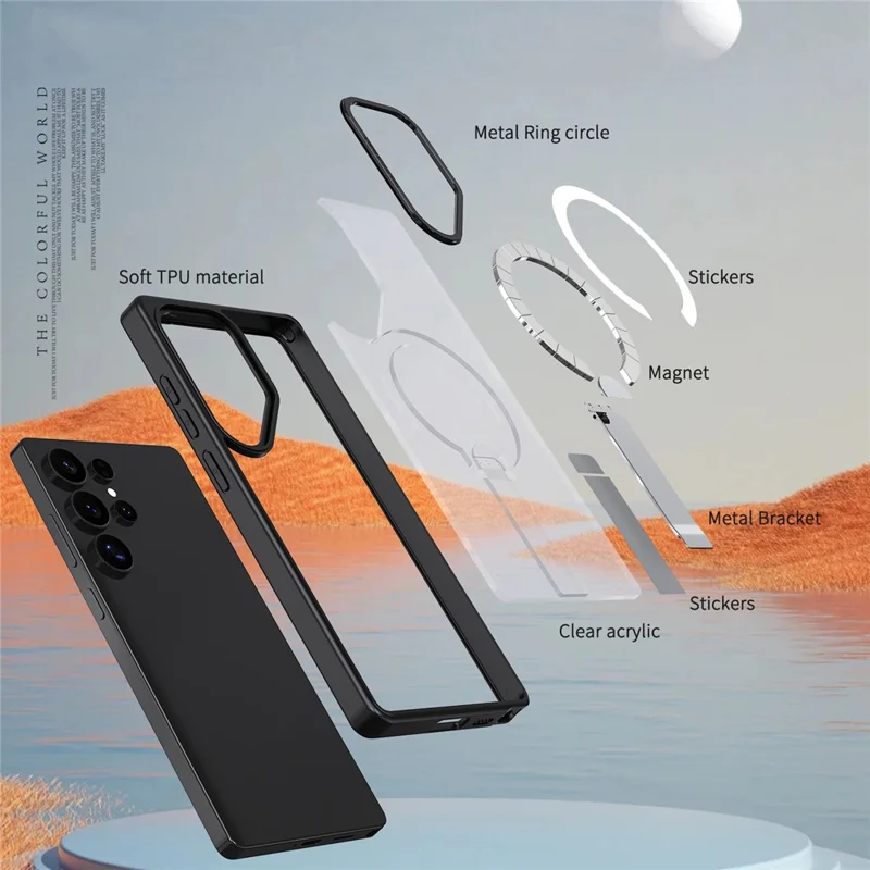 For Samsung Galaxy S25 Ultra Case Compatible with MagSafe Kickstand TPU + Acrylic Phone Cover - Black