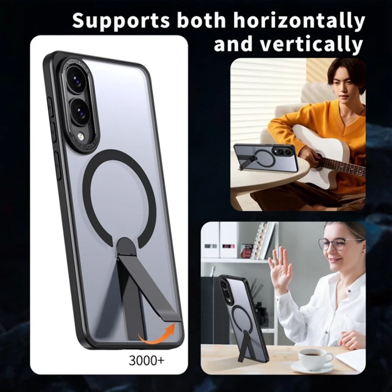Pour étui Samsung Galaxy S25 Ultra Compatible avec MagSafe Support Béquille TPU + Coque de Téléphone Acrylique - Noir