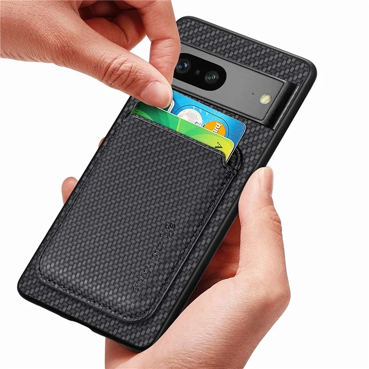 Para Google Pixel 7 5G Case de Teléfono Magnético Desmontable Textura de Fibra de Carbono PU Leather + TPU Cubierta Con Soporte de Tarjeta - Negro