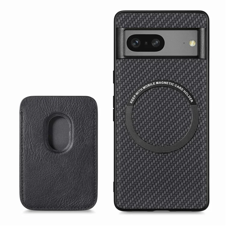 Para Google Pixel 7 5G Case de Teléfono Magnético Desmontable Textura de Fibra de Carbono PU Leather + TPU Cubierta Con Soporte de Tarjeta - Negro