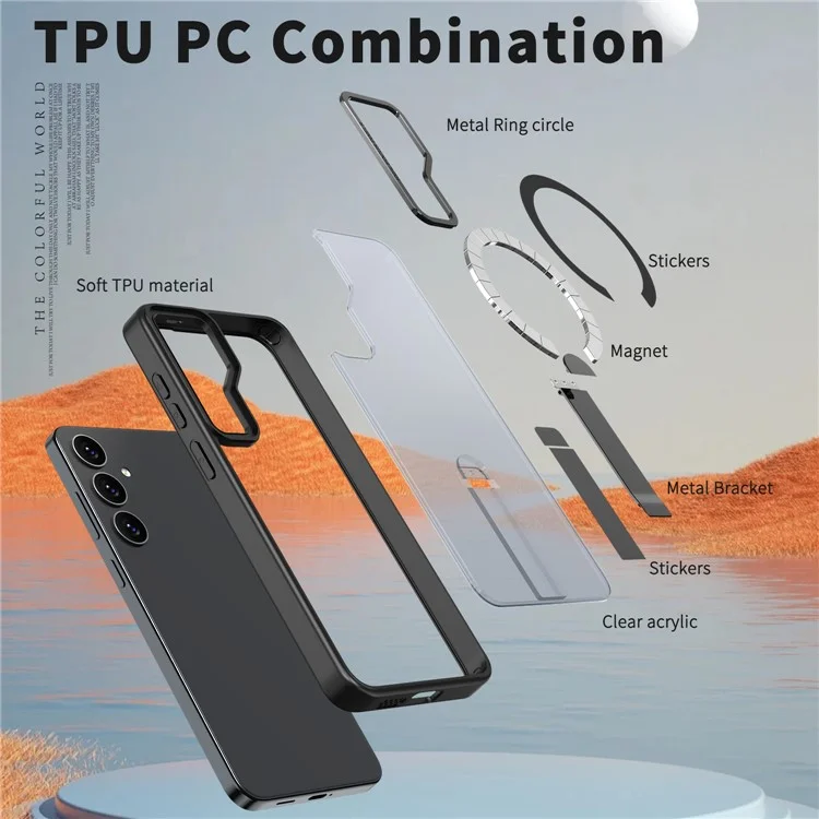 For Samsung Galaxy S24 FE Case Compatible with MagSafe Kickstand TPU + Acrylic Phone Cover - Black