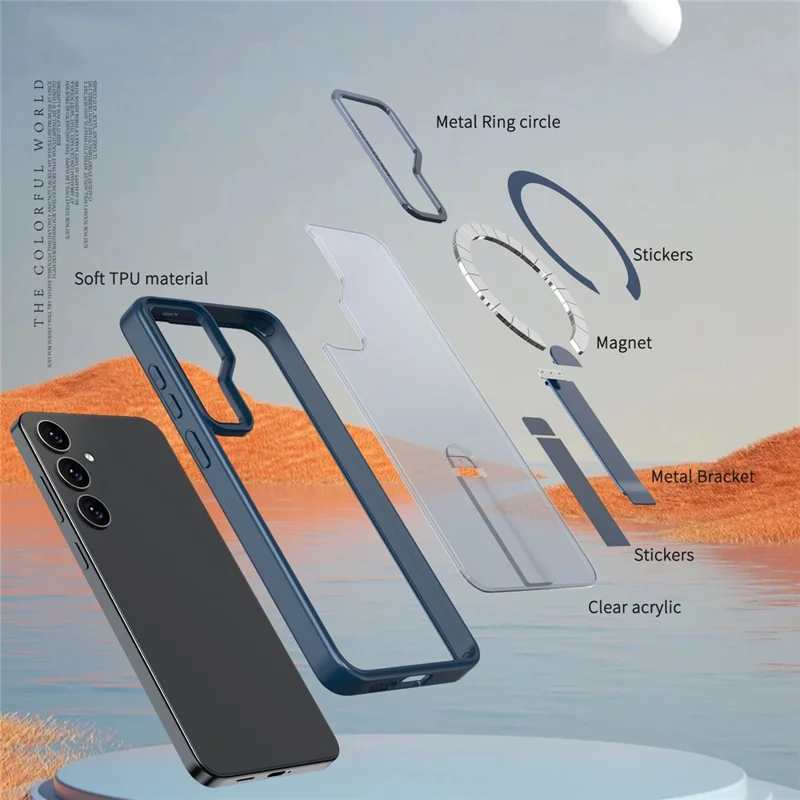 For Samsung Galaxy S24 FE Magnetic Case Kickstand TPU + Acrylic Phone Cover - Blue