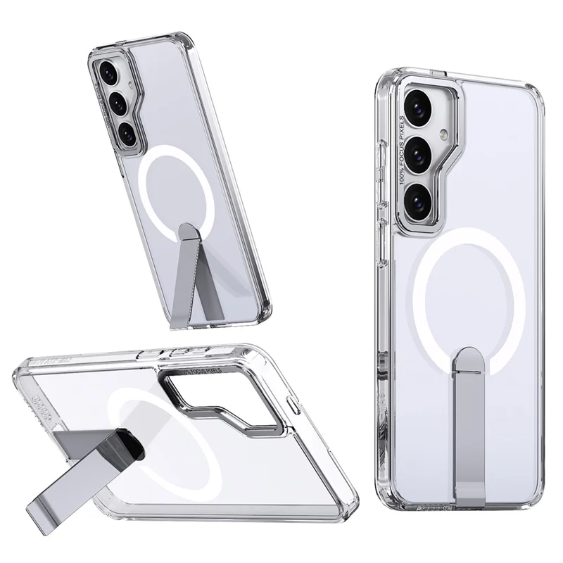 For Samsung Galaxy S24 FE Magnetic Case Kickstand TPU + Acrylic Phone Cover - Transparent