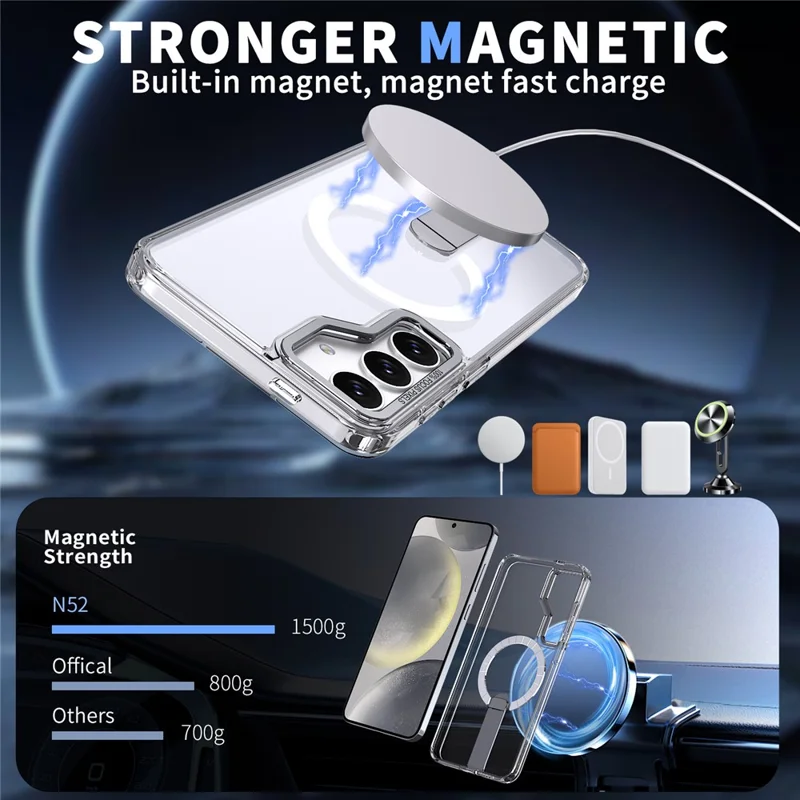 For Samsung Galaxy S24 FE Magnetic Case Kickstand TPU + Acrylic Phone Cover - Transparent
