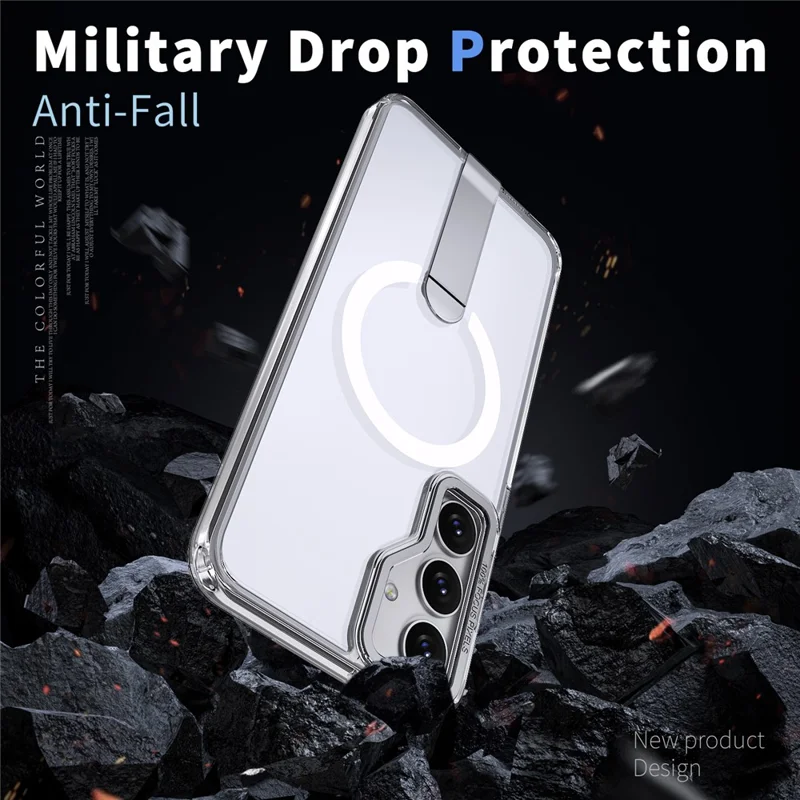 For Samsung Galaxy S24 FE Magnetic Case Kickstand TPU + Acrylic Phone Cover - Transparent