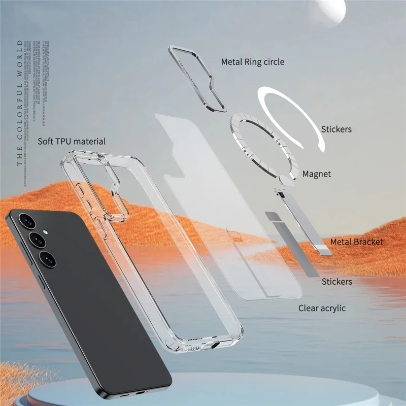 For Samsung Galaxy S24 FE Magnetic Case Kickstand TPU + Acrylic Phone Cover - Transparent