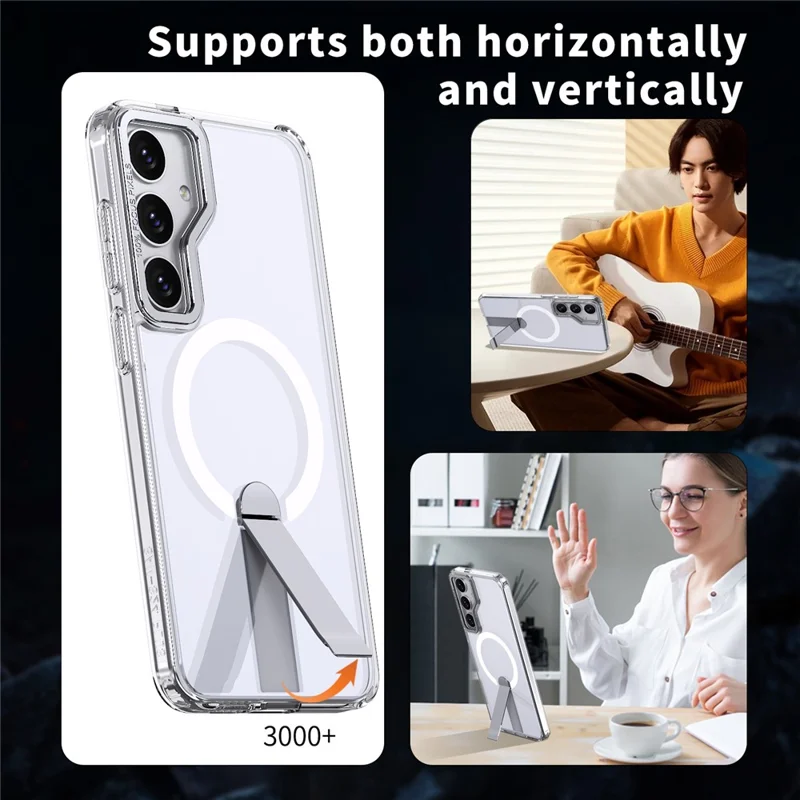 For Samsung Galaxy S24 FE Magnetic Case Kickstand TPU + Acrylic Phone Cover - Transparent