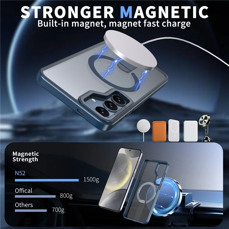Чехол для Samsung Galaxy S25 / S24, совместимый с MagSafe, с подставкой, из термопластичного полиуретана + акриловый чехол для телефона - Синий