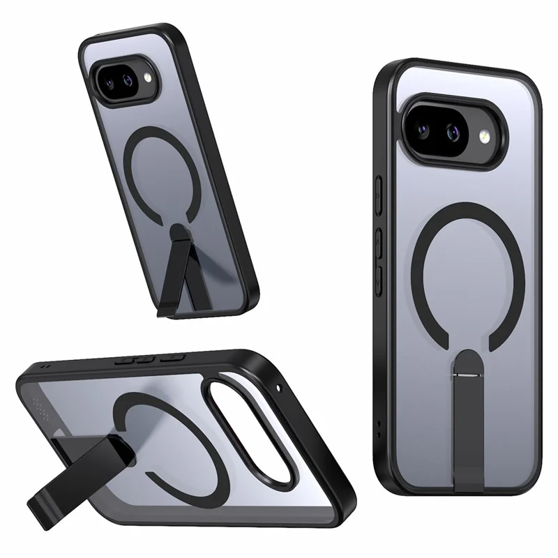 For Google Pixel 9a Magnetic Case Kickstand TPU + Acrylic Phone Cover - Black