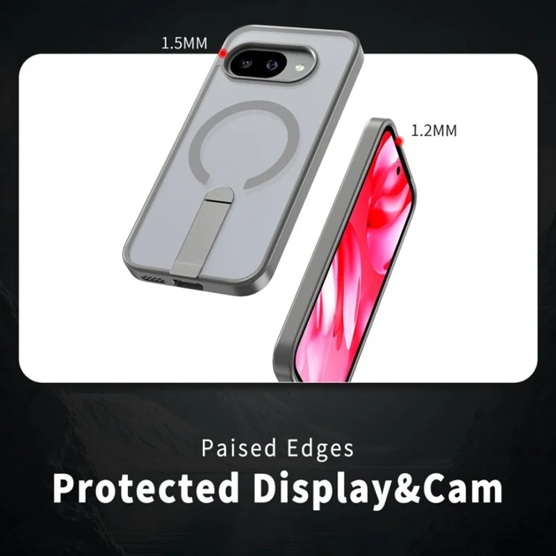 For Google Pixel 9a Magnetic Case Kickstand TPU + Acrylic Phone Cover - Black