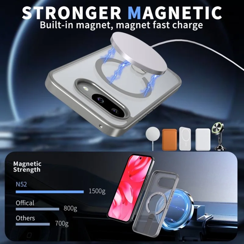 For Google Pixel 9a Magnetic Case Kickstand TPU + Acrylic Phone Cover - Black