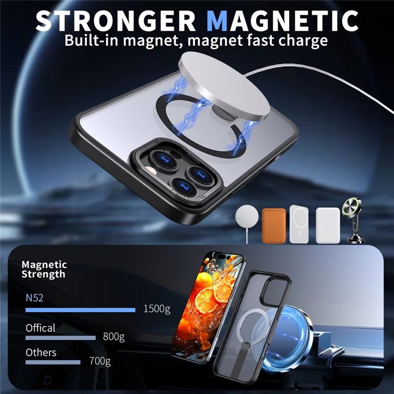 For iPhone 16 Pro Max Case Compatible with MagSafe Kickstand TPU + Acrylic Phone Cover - Black