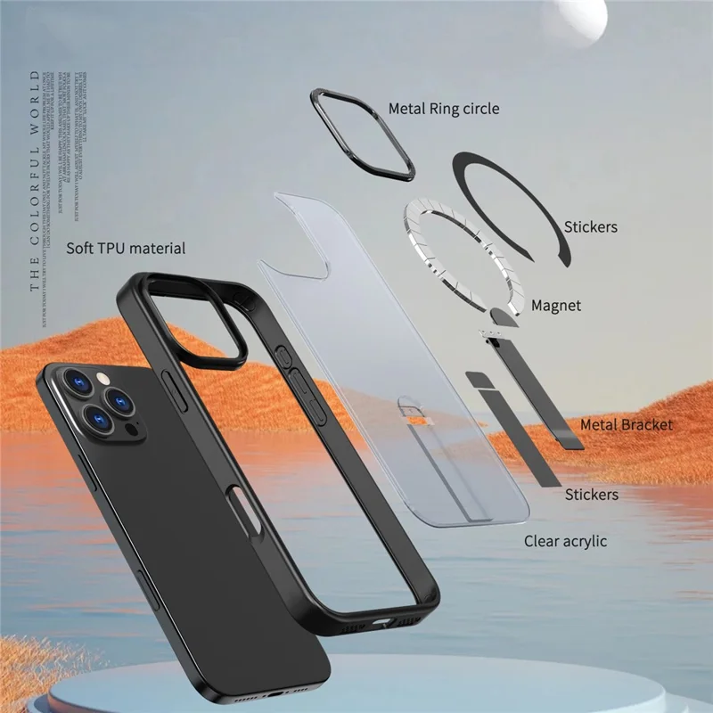 For iPhone 16 Pro Max Case Compatible with MagSafe Kickstand TPU + Acrylic Phone Cover - Black