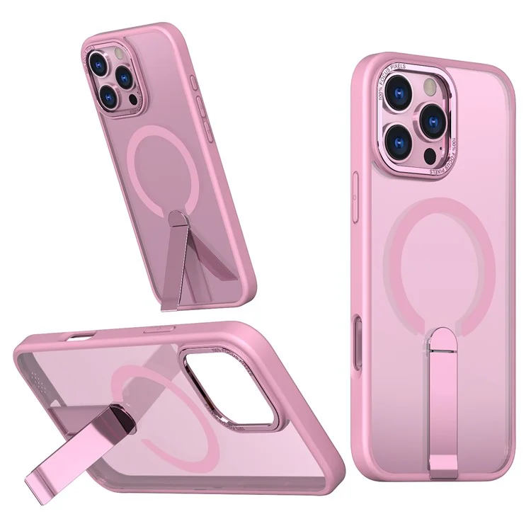 For iPhone 16 Pro Case Compatible with MagSafe Kickstand TPU + Acrylic Phone Cover - Pink