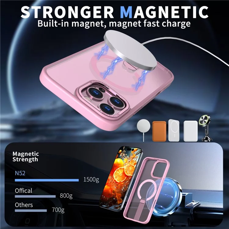For iPhone 16 Pro Case Compatible with MagSafe Kickstand TPU + Acrylic Phone Cover - Pink