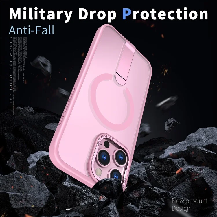 For iPhone 16 Pro Case Compatible with MagSafe Kickstand TPU + Acrylic Phone Cover - Pink