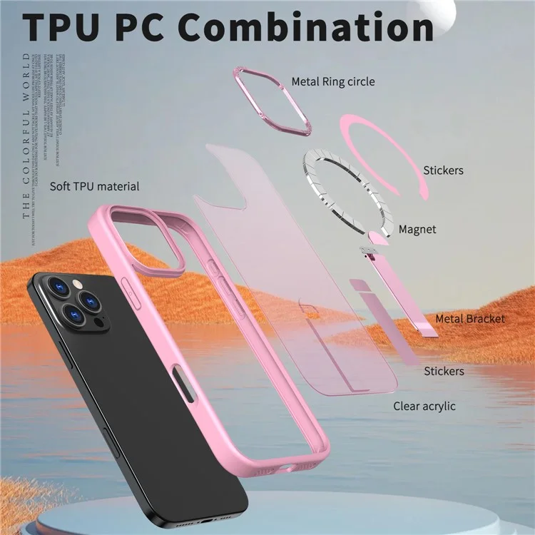 For iPhone 16 Pro Case Compatible with MagSafe Kickstand TPU + Acrylic Phone Cover - Pink