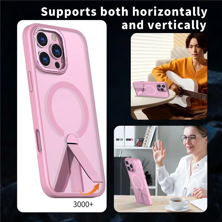 For iPhone 16 Pro Case Compatible with MagSafe Kickstand TPU + Acrylic Phone Cover - Pink