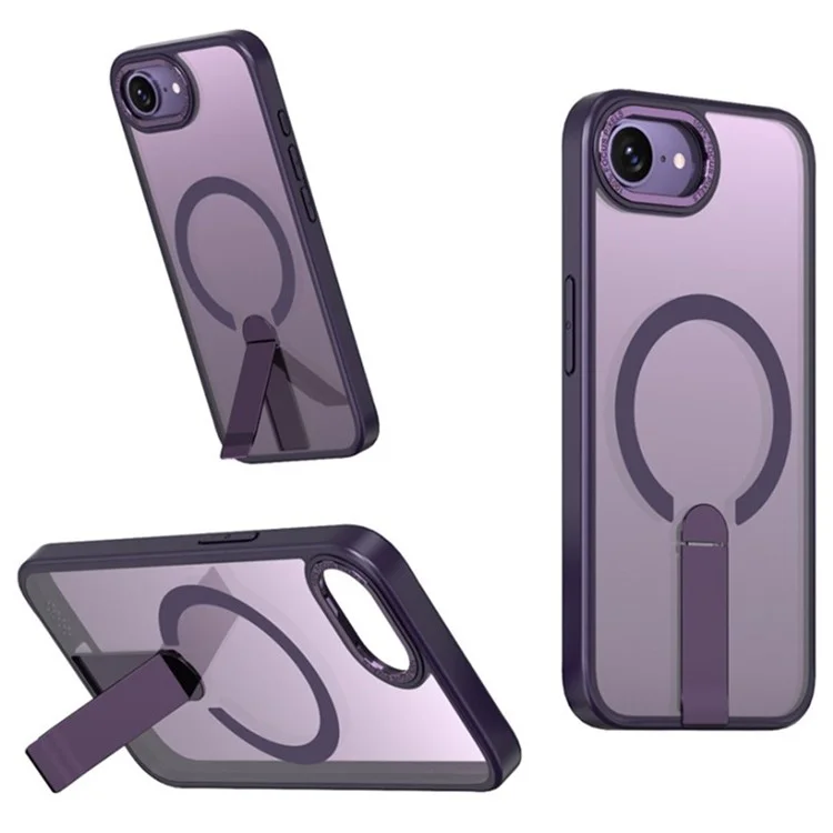 Funda para iPhone 16e Compatible con MagSafe con Soporte Plegable de TPU + Cubierta de Teléfono de Acrílico - Morado Oscuro