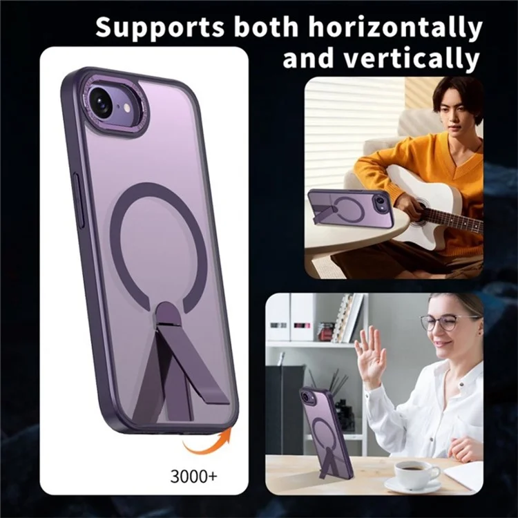 Funda para iPhone 16e Compatible con MagSafe con Soporte Plegable de TPU + Cubierta de Teléfono de Acrílico - Morado Oscuro