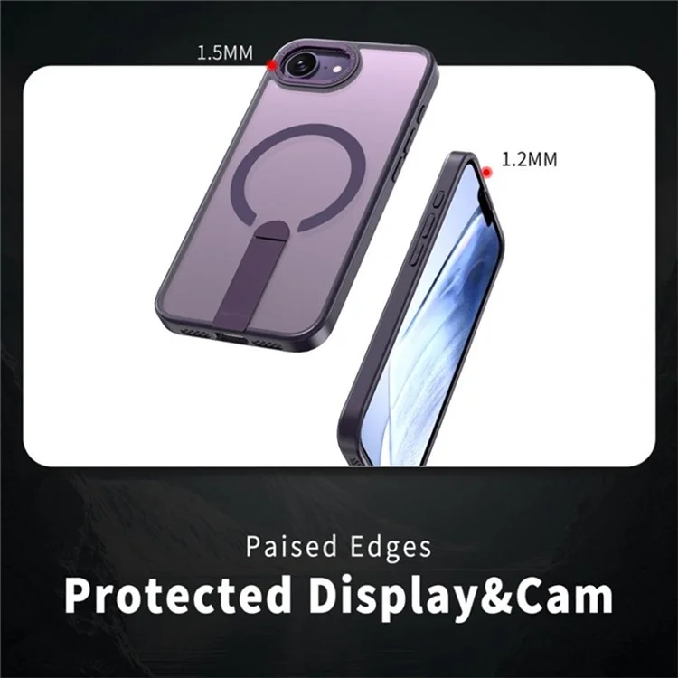 Funda para iPhone 16e Compatible con MagSafe con Soporte Plegable de TPU + Cubierta de Teléfono de Acrílico - Morado Oscuro