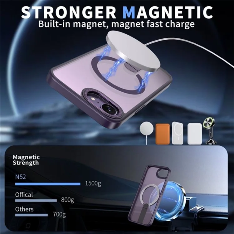 Funda para iPhone 16e Compatible con MagSafe con Soporte Plegable de TPU + Cubierta de Teléfono de Acrílico - Morado Oscuro
