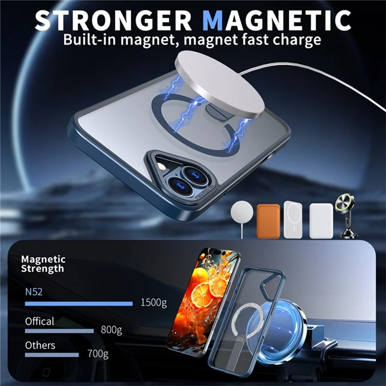 For iPhone 16 Plus Case Compatible with MagSafe Kickstand TPU + Acrylic Phone Cover - Blue