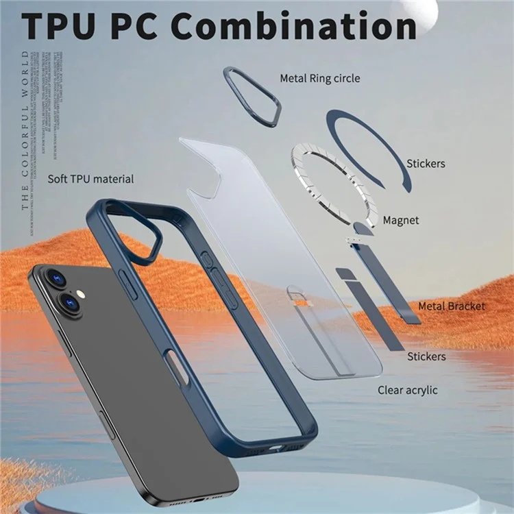 For iPhone 16 Plus Case Compatible with MagSafe Kickstand TPU + Acrylic Phone Cover - Blue