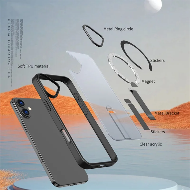 For iPhone 16 Case Compatible with MagSafe Kickstand TPU + Acrylic Phone Cover - Black