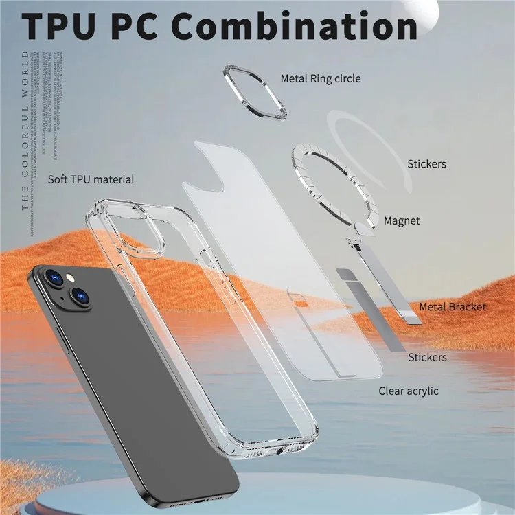 For iPhone 15 Case Compatible with MagSafe Kickstand TPU + Acrylic Phone Cover - Transparent