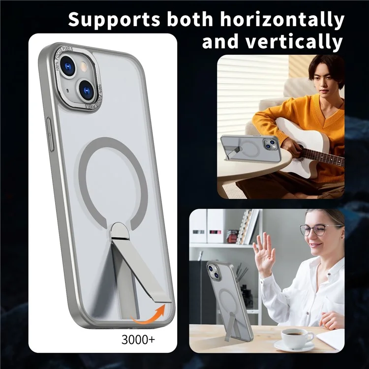 For iPhone 15 Plus Case Compatible with MagSafe Kickstand TPU + Acrylic Phone Cover - Titanium Grey