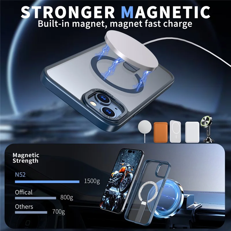 For iPhone 15 Plus Case Compatible with MagSafe Kickstand TPU + Acrylic Phone Cover - Blue