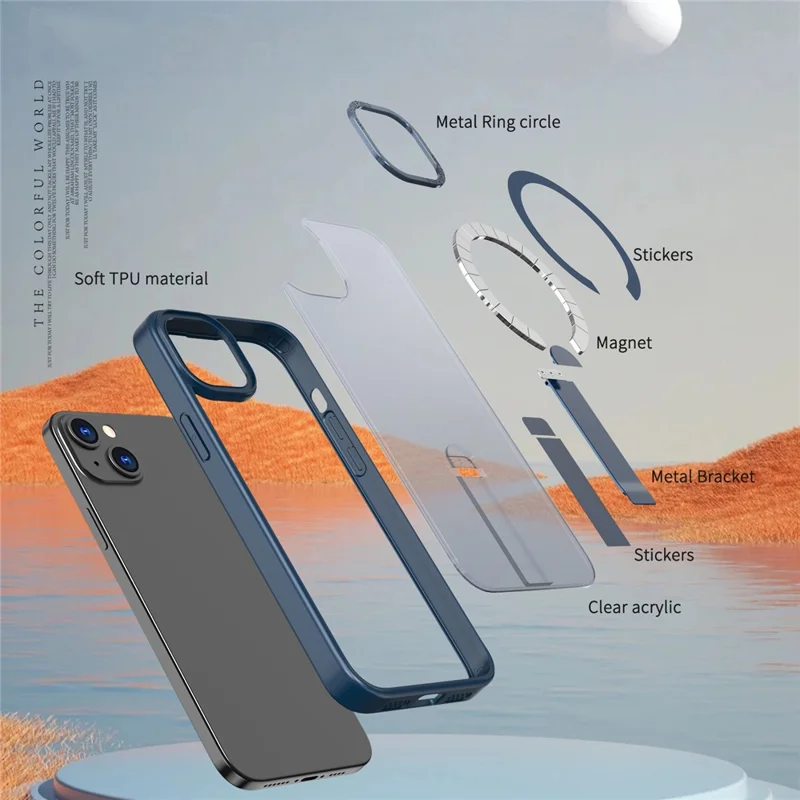 Funda para iPhone 14 / 13 Compatible con MagSafe con Soporte Plegable de TPU + Acrílico - Azul