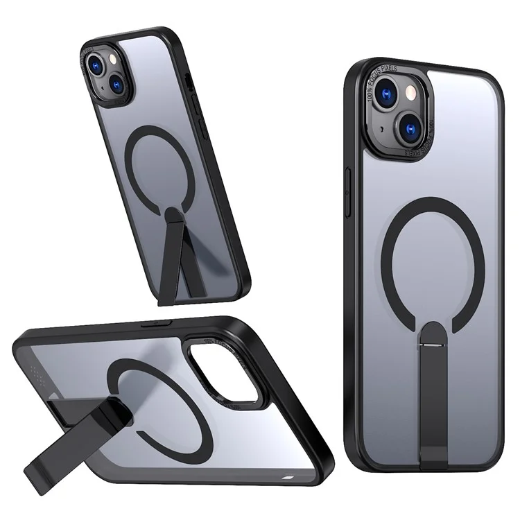 For iPhone 14 Plus Case Compatible with MagSafe Kickstand TPU + Acrylic Phone Cover - Black