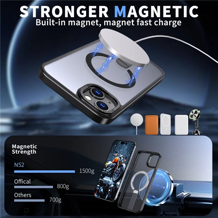 For iPhone 14 Plus Case Compatible with MagSafe Kickstand TPU + Acrylic Phone Cover - Black
